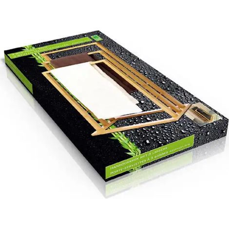 Porta Asciugamani Da Terra In Legno Bambu Carbonizzato 3 Braccia Piantana Bagno