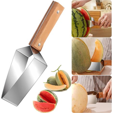3-teiliges Driehoekige Rvs Watermeloentrimmer, Houten Handgrip, ideal für Meloen und Vruchtensnijden