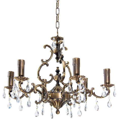 Premium Kronleuchter Messing Kristall opulent in Antik E14 Pendelleuchte Hängelampe Esszimmer Wohnzimmer