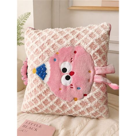 Coussin peluche cornet glace rose 38x38 cm doux moelleux décoration chambre enfant canapé style kawaii original (1/5)