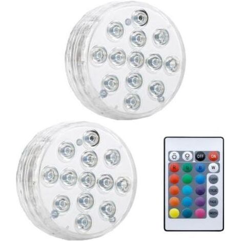 Lot de 2 Lampes LED Submersibles IP68 Étanches, Éclairage Piscine Sous l'eau 16 Couleurs RGB avec Télécommande RF et Ventouse, Lumière LED pour Aquarium, Baignoire, Vase, Étangs (1/2)