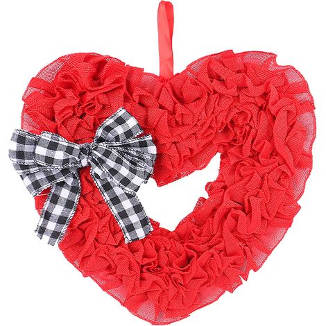 Guirlande Cœur - Décoration Porte d'Entrée - Motif Plaid Rouge et Noir - Pour Décor Rustique Extérieur - 1 Pièce (1/5)