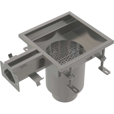 Pozzetto di scarico industriale con ingresso a fessura 250×250, acciaio inox AISI 304 (1/2)