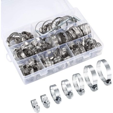 Colliers de serrage réglables, colliers de serrage, colliers de serrage en acier inoxydable, tubes de voiture, colliers de serrage pour piscine, 60pcs/8-38mm