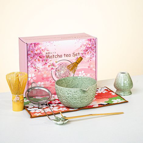 Service à thé matcha 7 pièces - Service à matcha - Fouet à matcha - Bol Sakura à large ouverture - Service à matcha Sakura - Couleur matcha (1/5)