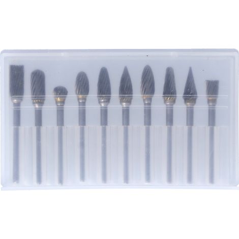 Lot de 10 limes rotatives en carbure de tungstène avec tête de meulage pour le travail du bois, à coupe simple, couleur argent (boîte transparente) (1/5)