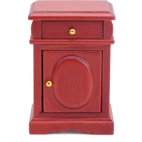Table de chevet miniature 1:12 pour maison de poupée en bois de rose avec tiroirs fonctionnels design traditionnel artisanat (1/5)