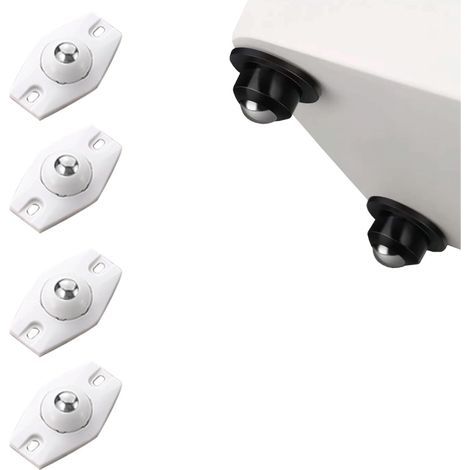 Lot de 4 mini roulettes adhésives blanches – Roulettes coulissantes universelles – (avec 1 bille de roulement en acier inoxydable) (1/4)