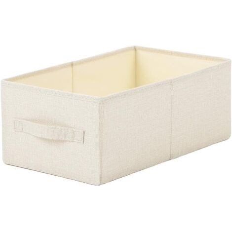 QORVA-Boîte de rangement pliable en coton et lin beige 47 cm × 27 cm × 20 cm, boîte de rangement lavable avec poignée pour ranger pulls et draps, 1 pièce