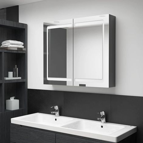 vidaXL Armoire de salle de bain à miroir LED Gris brillant 80x12x68 cm (1/5)