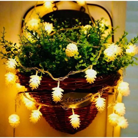 Lichterkette in Tannenzapfenform, 6 m, 40 LEDs, Weihnachtsbaum-Lichterkette, IP44 wasserdicht, Mini-Innenbeleuchtung für Terrasse, Garten, Zäune, Treppen (Warmweiß) (1/5)