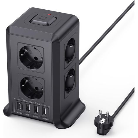 Multiprise avec Interrupteur, Tour Multiprise 8 Prises et 4 USB(3 USB-A (1/5)