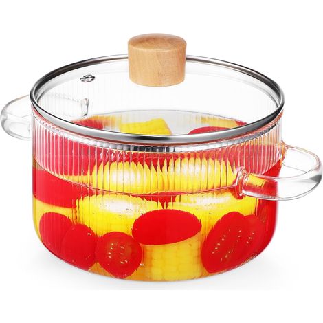 Glass Saucepan with Lid Stew Pot for Soup Stew and Porridge Transparent Body Double Handles for Home Kitchen 8.66 X 6.30 X 5.91 in (1/5)