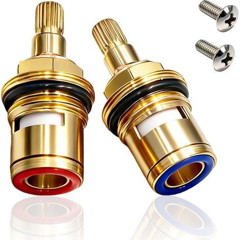 Lot de 2 Tête a Disques Céramique,Robinet Céramique en Laiton 1/2" - 1/4 " 20 Dents - pour Robinet de Salle de Bain et Cuisine - Kit de Réparation de Joints Inclus (1/5)