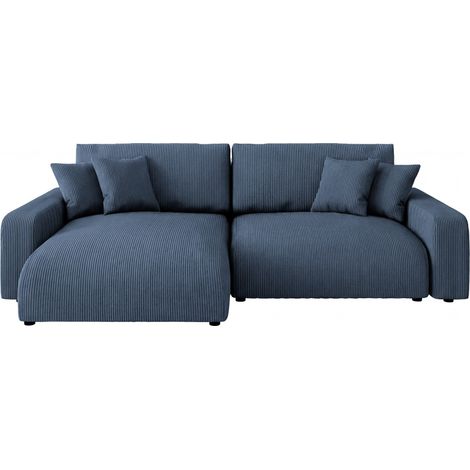 ENA - Canapé d'angle convertible velours côtelé 4 places Bleu (1/5)