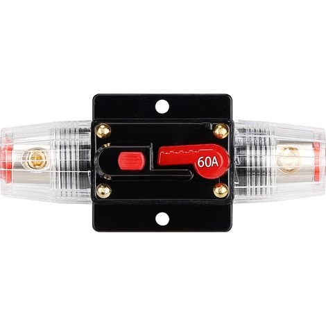 Porte-fusible 60 A 12-24 V CC, disjoncteur audio, porte-fusible en ligne pour autoradio, réarmement manuel, pour autoradio, bateau, avec cosses et gaine thermorétractable.