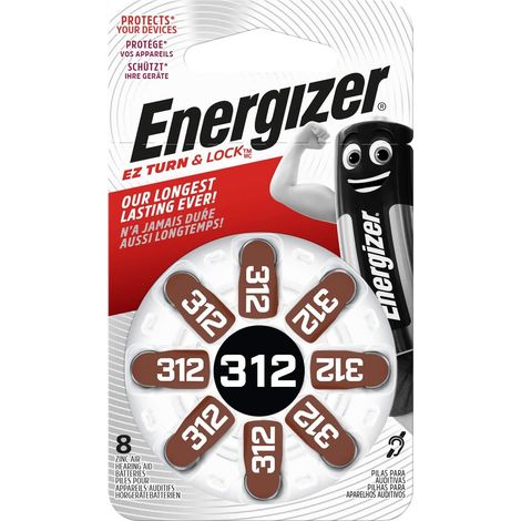 Pack de 8 Pilas Especiales de audífonos. Tipo AC312. Sin Mercurio añadido y Gran Potencia para Dispositivos pequeños. Pilas de audífono de Larga duración. Fácil aplicación. (1/5)