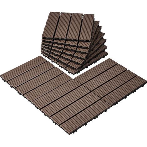 Rénover Facilement vos Sols Dalles de Terrasse Clipsables Lot de 27 Revêtement WPC Imperméable Marron Foncé (1/5)