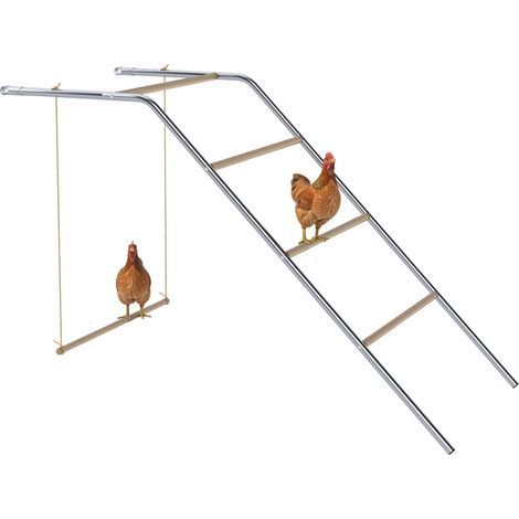 Jouet pour poules en bois, parc pour poules avec perchoirs, balançoire réglable, 82 x 150 x 110 cm argent (1/5)