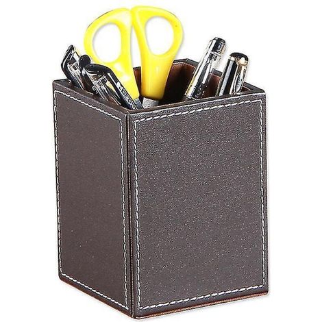 Quadratischer Stiftehalter aus Kunstleder, Stiftehalter, Becher, Schreibtisch-Organizer, Aufbewahrungsetui, Büroaccessoires, Aufbewahrungsbox (8,5 x 8,5 x 12 cm) (1/3)
