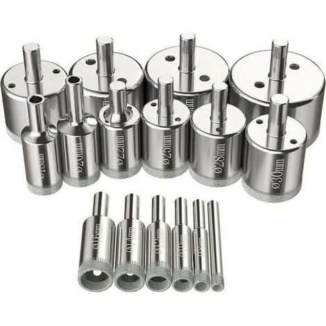 Jeu de 16 scies cloches, forets diamantés, scies cloches de 6 à 50 mm pour le perçage du verre, de l'acier au carbone, de la céramique, de la porcelaine, du carrelage et du marbre. (1/5)