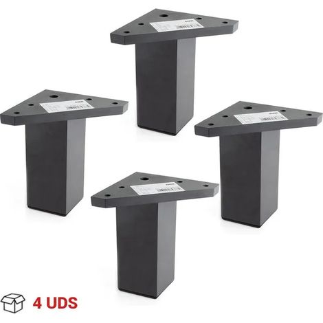 Pied de meuble ABS 42x42x100mm, hauteur 10cm, fixation vissée aisée, lot de 4 patins de support robustes pour armoire ou canapé. (1/5)