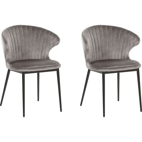 Lot 2 Chaises de Repas Rembourrées et Tapissées en Velours Gris Augusta (1/5)