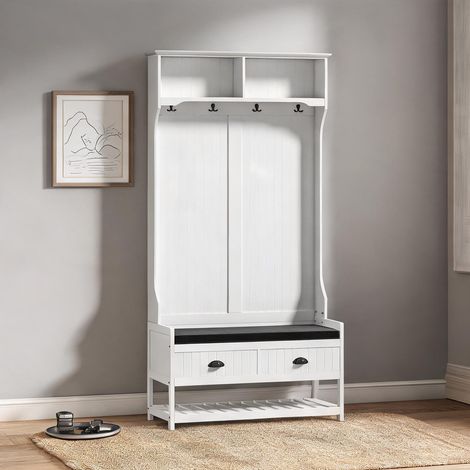 Porte-manteau avec banc et rangements blanc gris 89 x 42 x 172 cm (1/5)