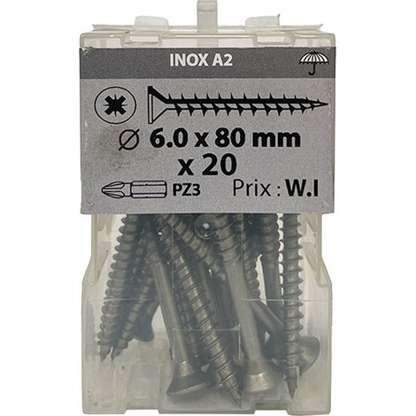 20 vis agglo 6x80mm fraisée Pz inox A2 - Vissal