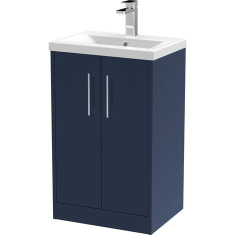 Hudson Reed Juno Satin Midnight Blue 500mm 2 Door Vanity Unit and Mid Edge Ceramic Basin - JNU2901A (1/5)