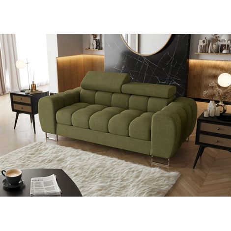 Sofa Designersofa BASTIEN 2-Sitzer in Stoff Moly Olivgrün