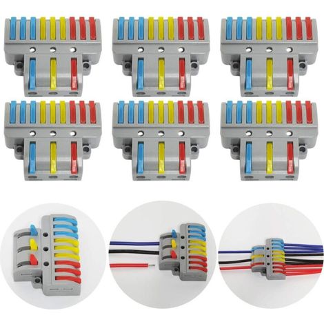Bornes de Connexion, 6 Pcs Connecteur électrique avec levier de fonctionnement, Compact Borne de connexion électrique Automatique, 3 in 9 out