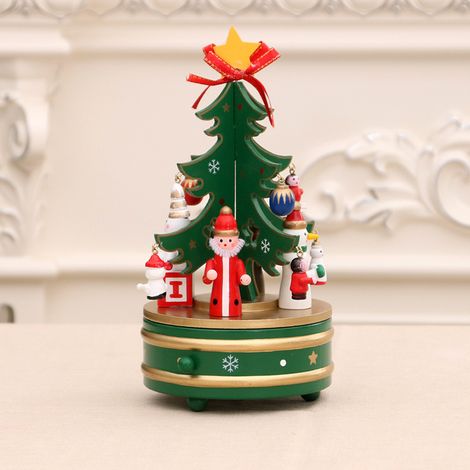 Boîte à musique Noël en bois  Décoration musicale  Tournante, 9 accessoires, verte  Ménages, amateurs de décoration (1/3)