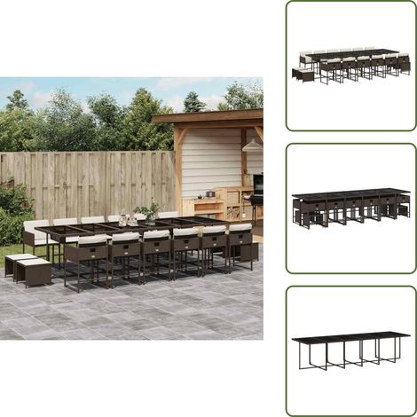 vidaXL Ensemble à manger de jardin et coussins 17 pcs marron rotin (1/5)