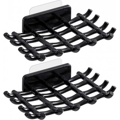 Wandmontierte Seifenschale für die Dusche, selbstentleerend mit Haken, kein Bohren erforderlich, geeignet für Badewanne und Küchenspüle (2er-Set, schwarz)