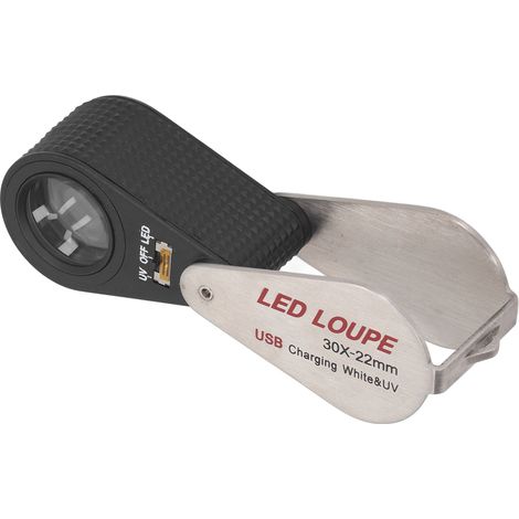 Loupe LED UV rechargeable, pliable et portable en métal, grossissement 30x, pour une utilisation en extérieur