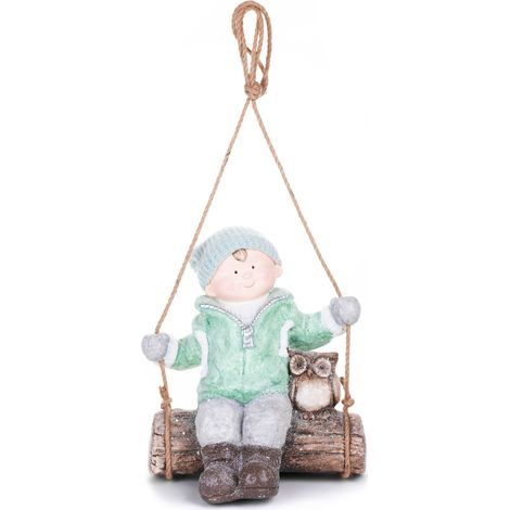 Weihnachtsfigur MagicHome, Junge auf Schaukel mit Eule, hängend, Keramik, 34,5x25,5x39,5 cm (1/2)