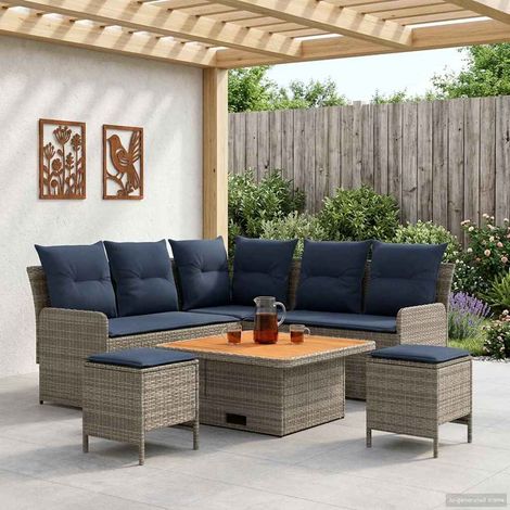 vidaXL Ensembles de meubles 6 pcs Gris et bleu marine Rotin PE (1/5)