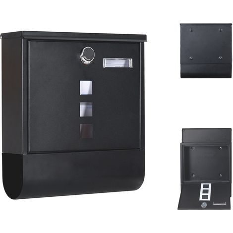 UNHO - Boîte aux Lettres Murale en Acier Noir - Boîte aux Lettres Sécurisée avec Serrure, 2 Clés et Porte-Journal pour Extérieur 30,5 x 9,5 x 33,7 cm (1/5)