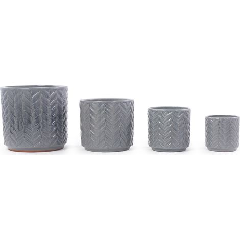Vaso in ceramica Ø20 cm grigio cenere con rilievo a spina di pesce (1/5)