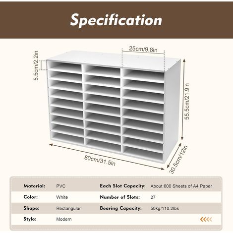 27 fentes classeur de documents, documents, armoire de rangement du courrier, maison et Bureau classe scolaire armoire de rangement multifonction (blanc) (1/5)