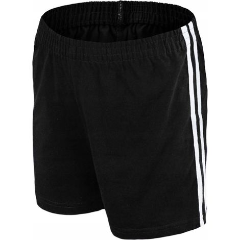 Short de sport garçon, noir à rayures, coton uni, PL 128