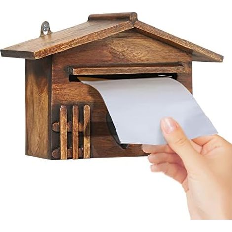 Wooden Mailbox, Classic Outdoor Wood Secure Mailbox, Waterproof Wall Mount Mailbox for Home Garden Decoration (1/5)