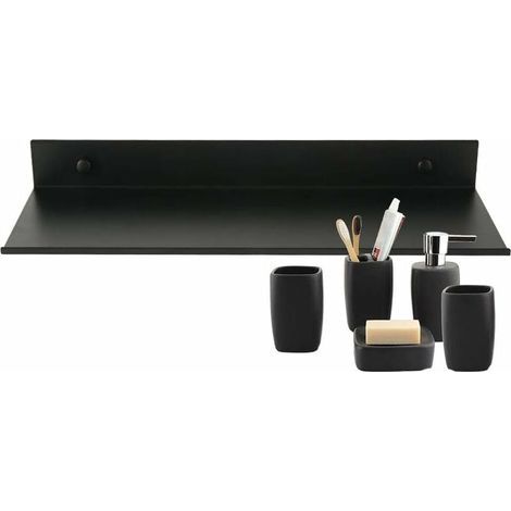 Étagère Murale Salle de Bain Aluminium Noir Support Rangement Cosmétiques 30cm (1/4)