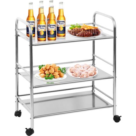 Carrello Portavivande da Cucina Haloyo®,3 Ripiani in Acciaio Inox,61 x 36 x 75cm,argentato (1/5)