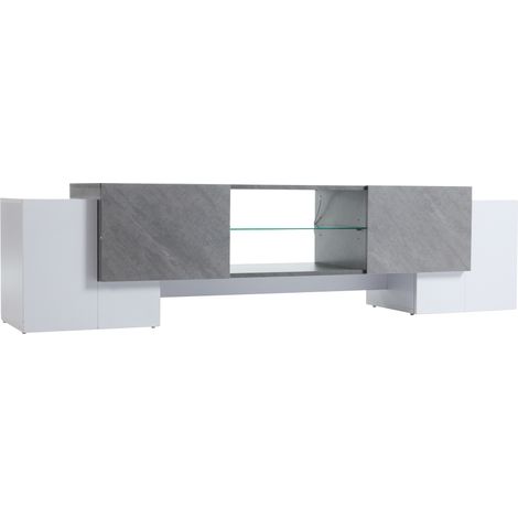 TV-Lowboard 180x40x46,5 cm Weiß und Grau mit LED, Bluetooth und 4 Türen aus MDF MODENUIT (1/5)