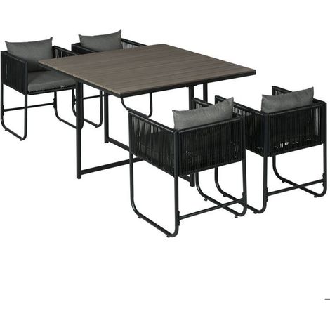 Salon de Jardin 5 pièces - SOGEU - Outsunny - Polyrattan (polyrotin) - 4 personnes - Bicolore (1/5)