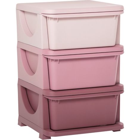 Meuble Rangement Jouets Enfant Commode 3 Tiroirs avec Assise Plastique Bords Arrondis Rose 3-6 Ans (1/5)