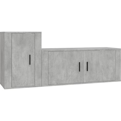 Conjunto de muebles mueble aparador TV televisión salón dormitorio sala de estar 2 piezas madera de ingeniería gris 020024381