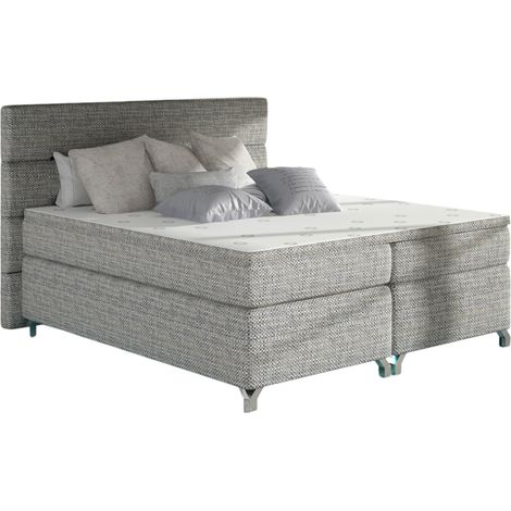 Lit boxspring 140x200 tissu gris clair chiné Mador (1/5)